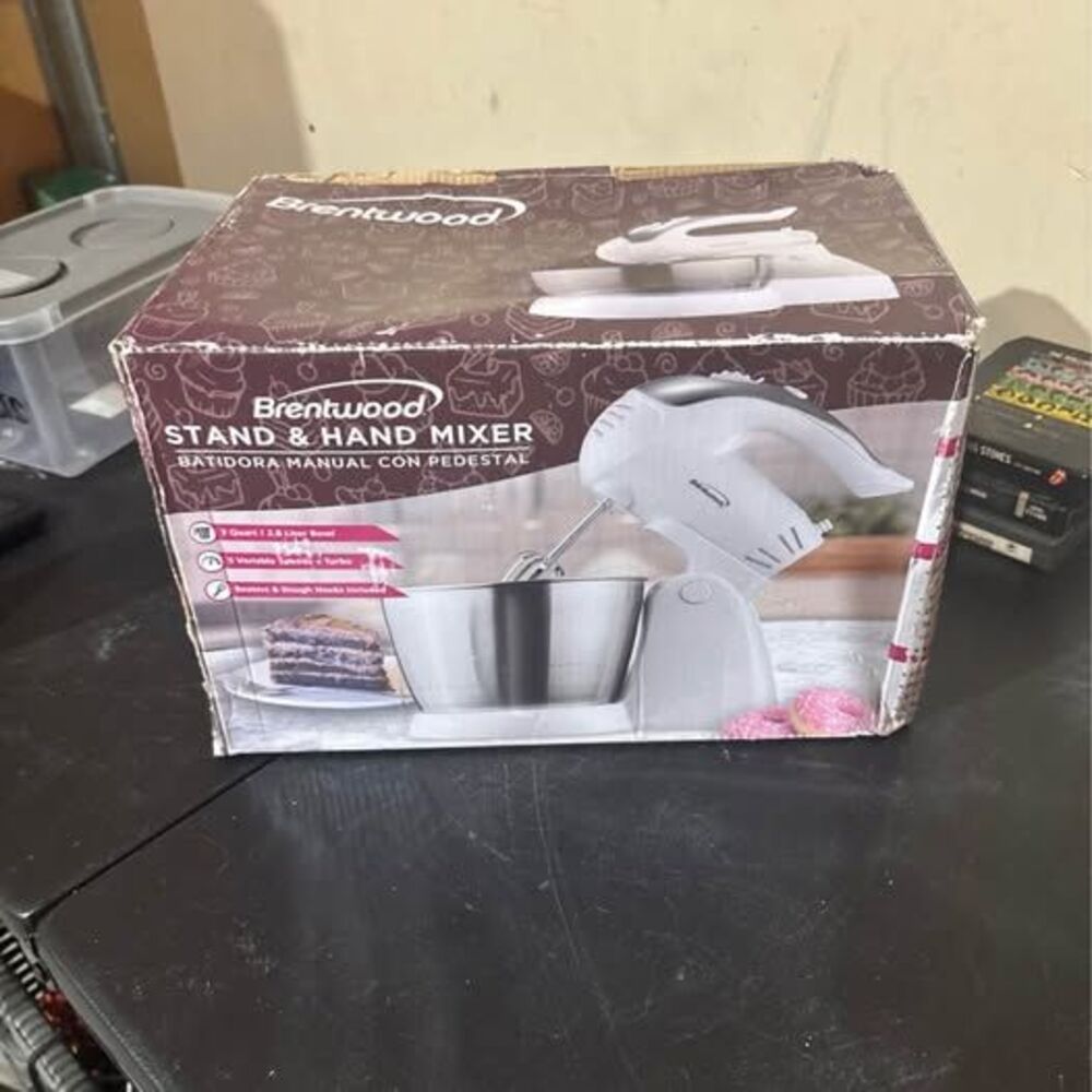 Brentwood Stand & Hand Mixer with 3-Qt Stainless Steel Bowl – 5 Speed + Turbo